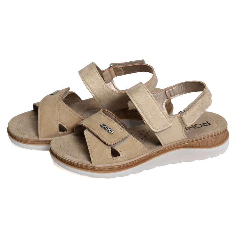 1307 Beige Platine, Sandales compensées Rohde