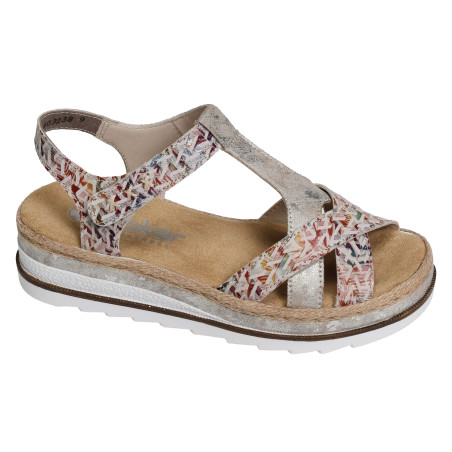 V7919 Beige Multicolore, Sandales compensées Rieker