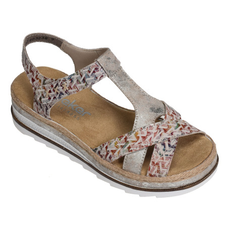 V7919 Beige Multicolore, Sandales compensées Rieker