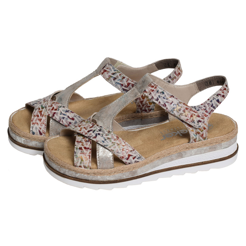 V7919 Beige Multicolore, Sandales compensées Rieker