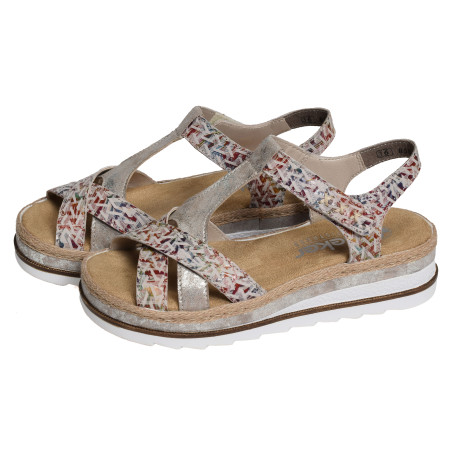 V7919 Beige Multicolore, Sandales compensées Rieker