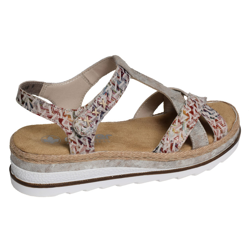 V7919 Beige Multicolore, Sandales compensées Rieker