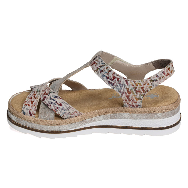 V7919 Beige Multicolore, Sandales compensées Rieker