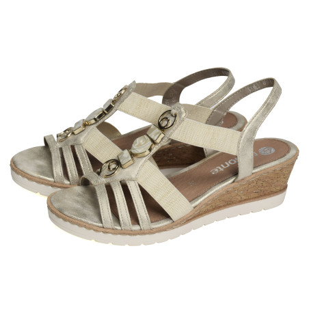 R6264 Beige Platine, Sandales compensées Remonte