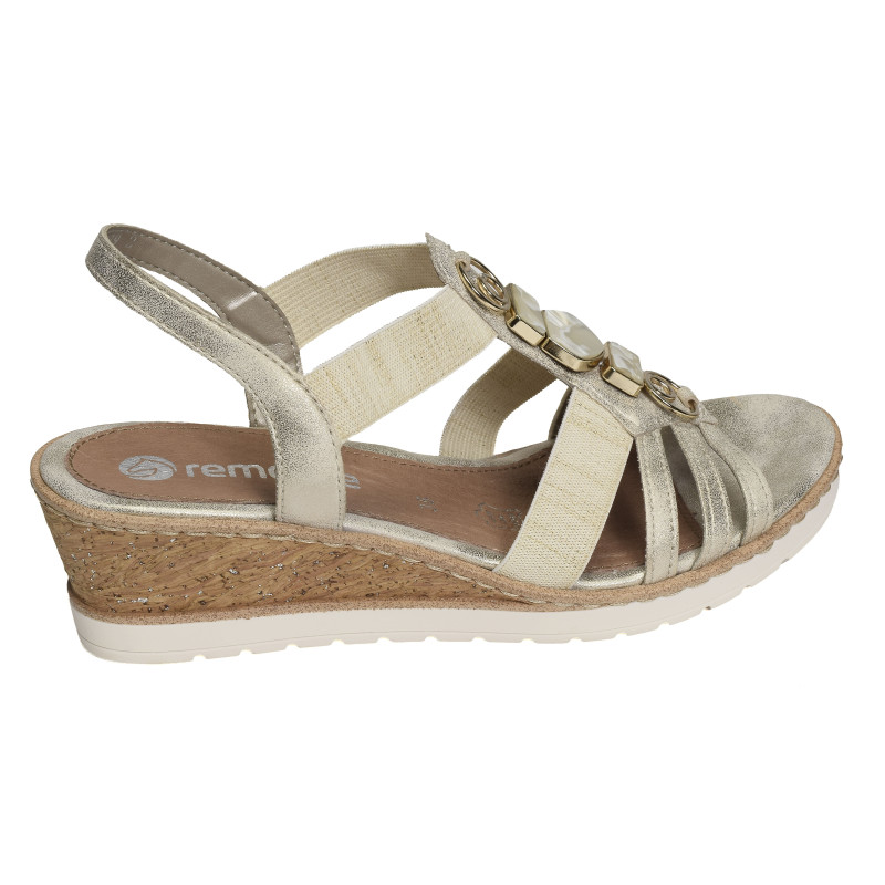 R6264 Beige Platine, Sandales compensées Remonte