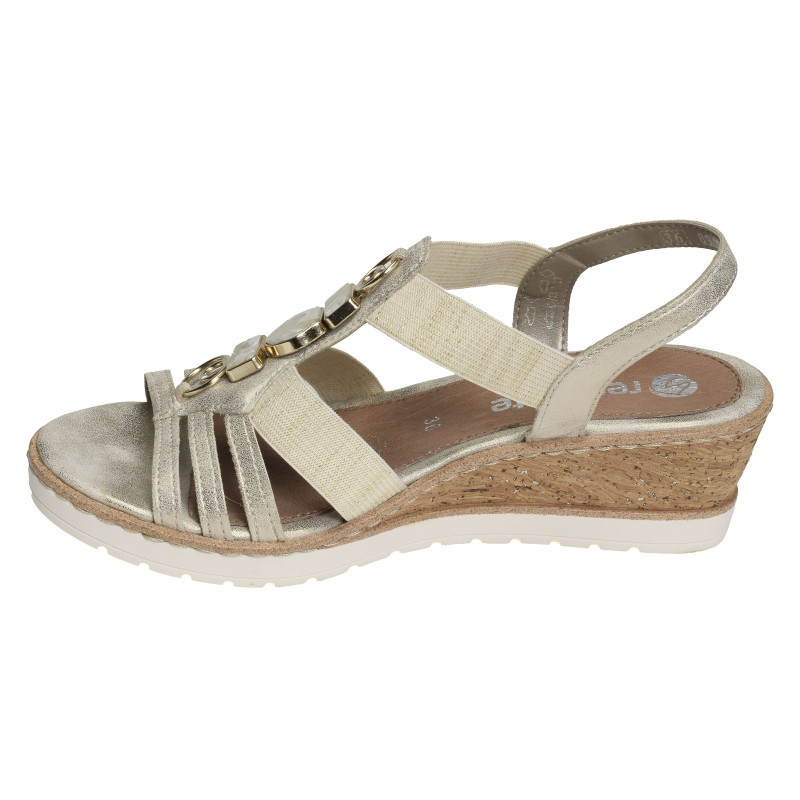 R6264 Beige Platine, Sandales compensées Remonte