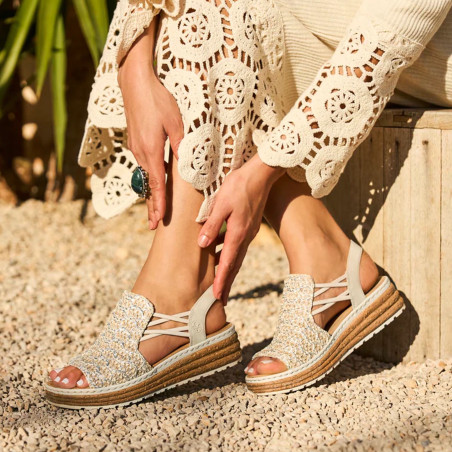 62741 Beige Platine, Sandales compensées Rieker