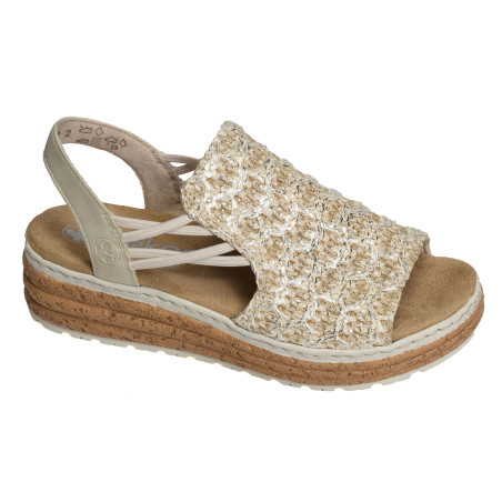 62741 Beige Platine, Sandales compensées Rieker