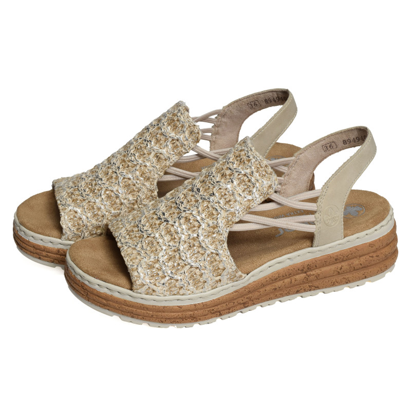 62741 Beige Platine, Sandales compensées Rieker
