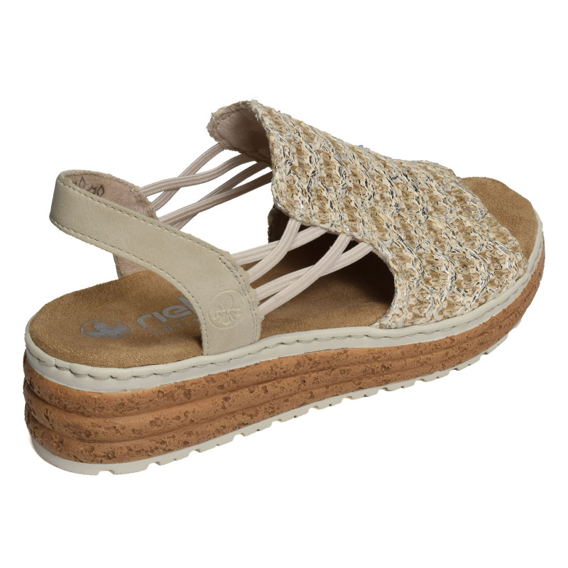62741 Beige Platine, Sandales compensées Rieker