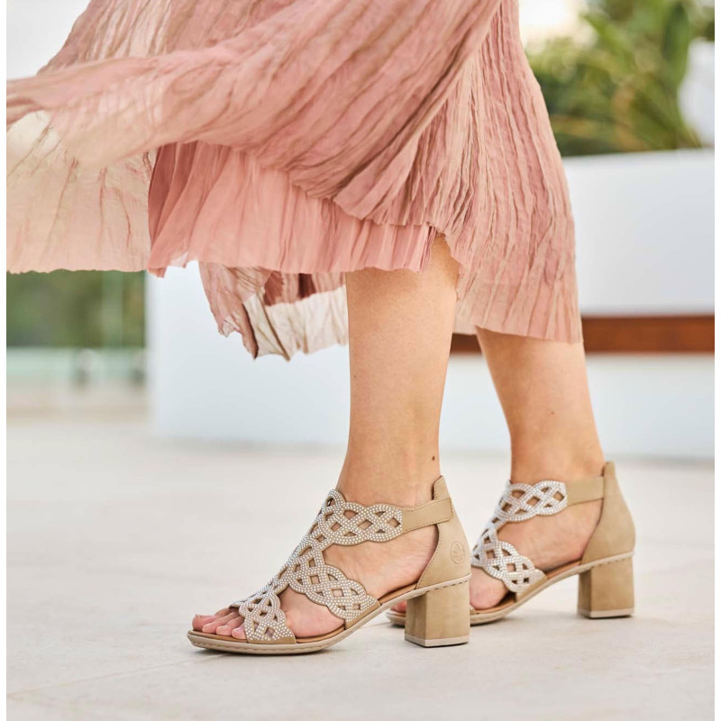 64773 Beige Argent, Nu-Pieds à talon Rieker