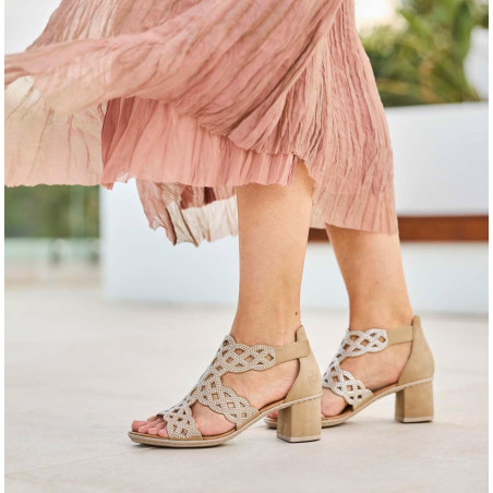 64773 Beige Argent, Nu-Pieds à talon Rieker