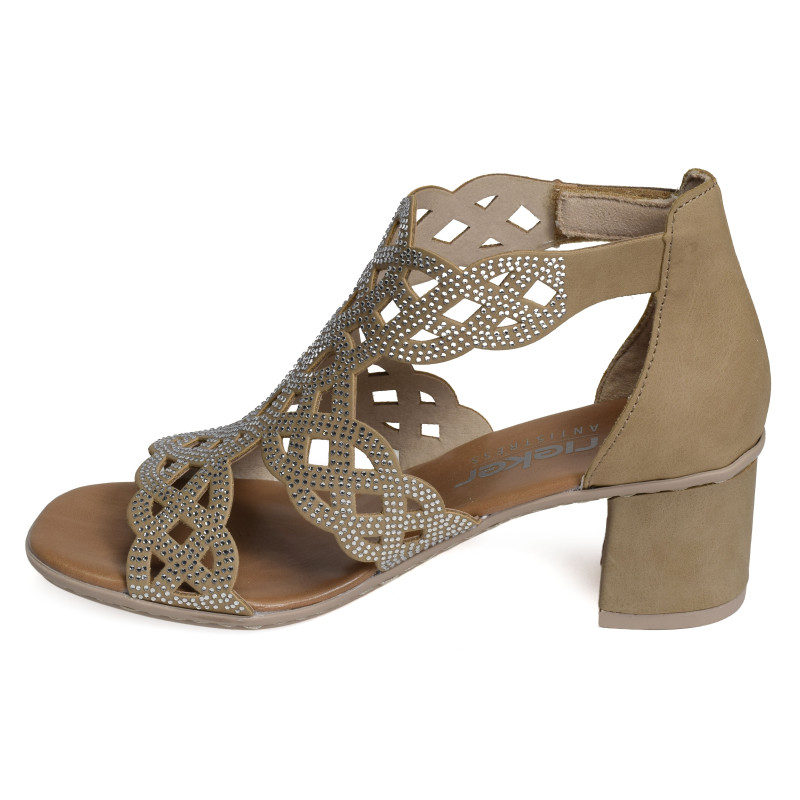 64773 Beige Argent, Nu-Pieds à talon Rieker
