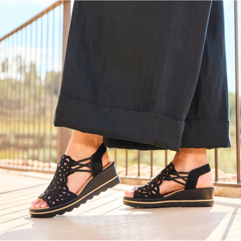 67465 Noir, Sandales compensées Rieker