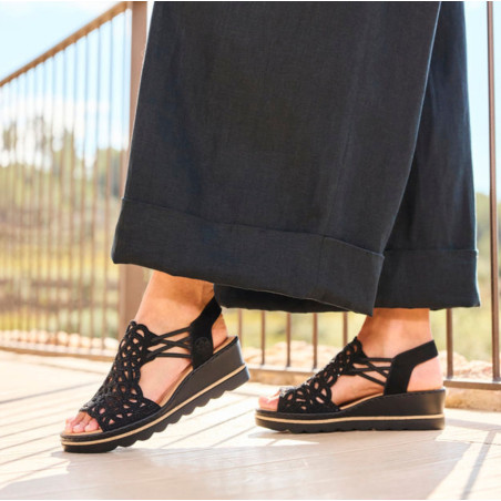 67465 Noir, Sandales compensées Rieker