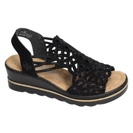 67465 Noir, Sandales compensées Rieker