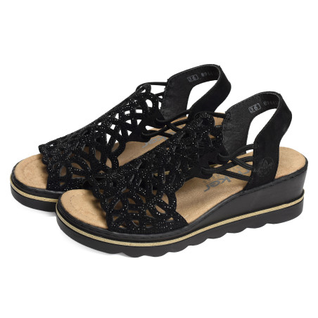 67465 Noir, Sandales compensées Rieker