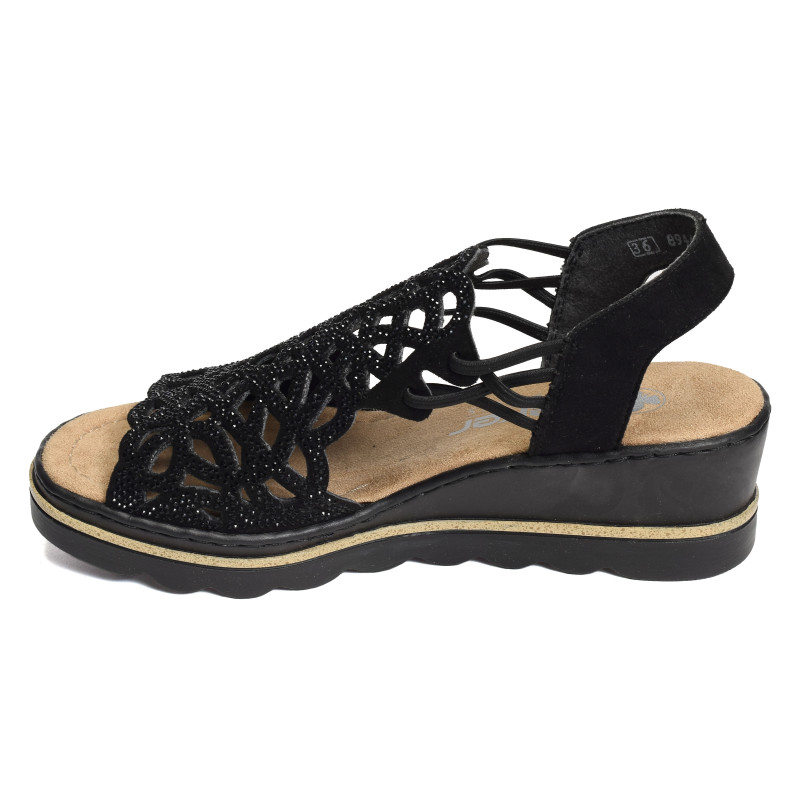 67465 Noir, Sandales compensées Rieker