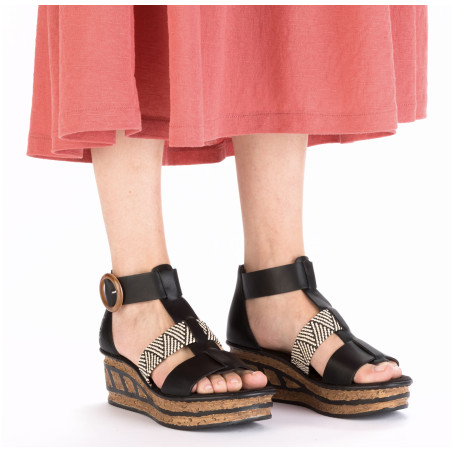 68182 Noir, Sandales compensées Rieker