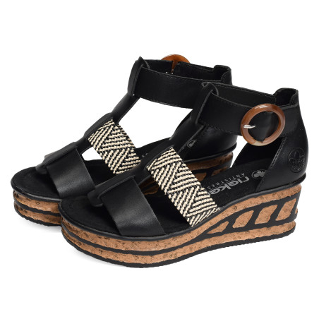 68182 Noir, Sandales compensées Rieker