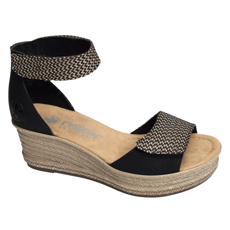 68793 Noir, Sandales compensées Rieker