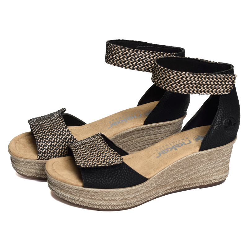 68793 Noir, Sandales compensées Rieker