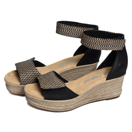 68793 Noir, Sandales compensées Rieker