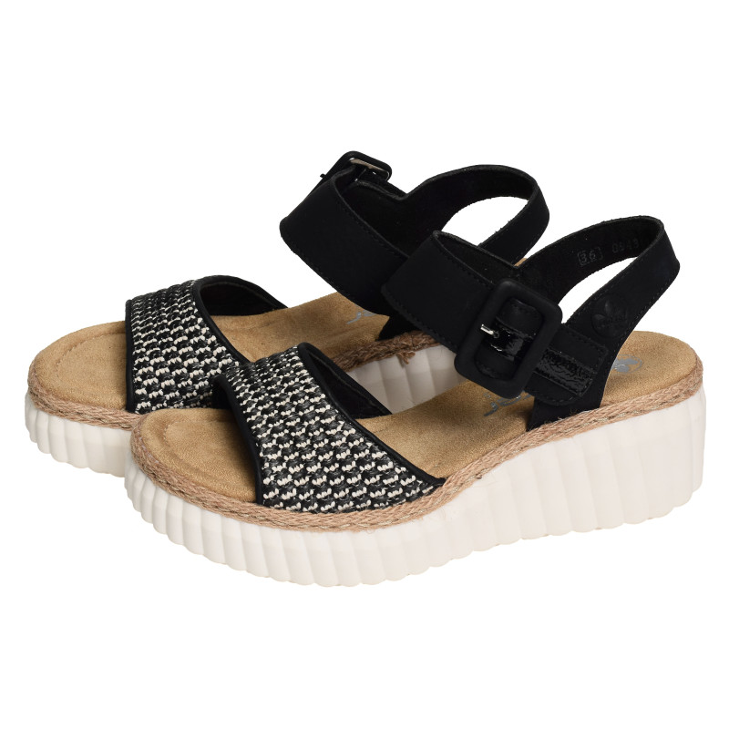69176 Noir, Sandales compensées Rieker