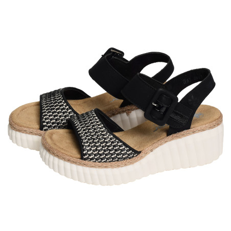 69176 Noir, Sandales compensées Rieker