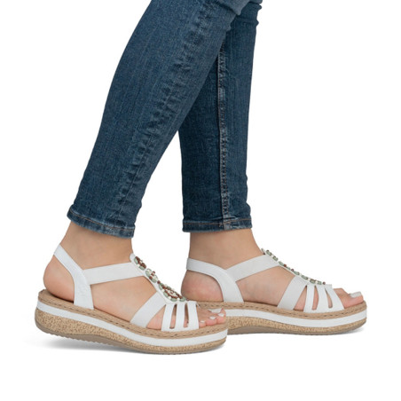 V0920 Blanc, Sandales compensées Rieker