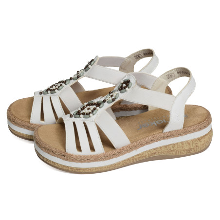 V0920 Blanc, Sandales compensées Rieker