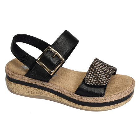 V0951 Noir, Sandales compensées Rieker