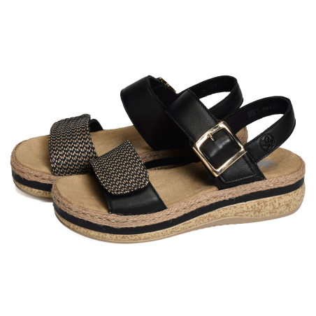 V0951 Noir, Sandales compensées Rieker
