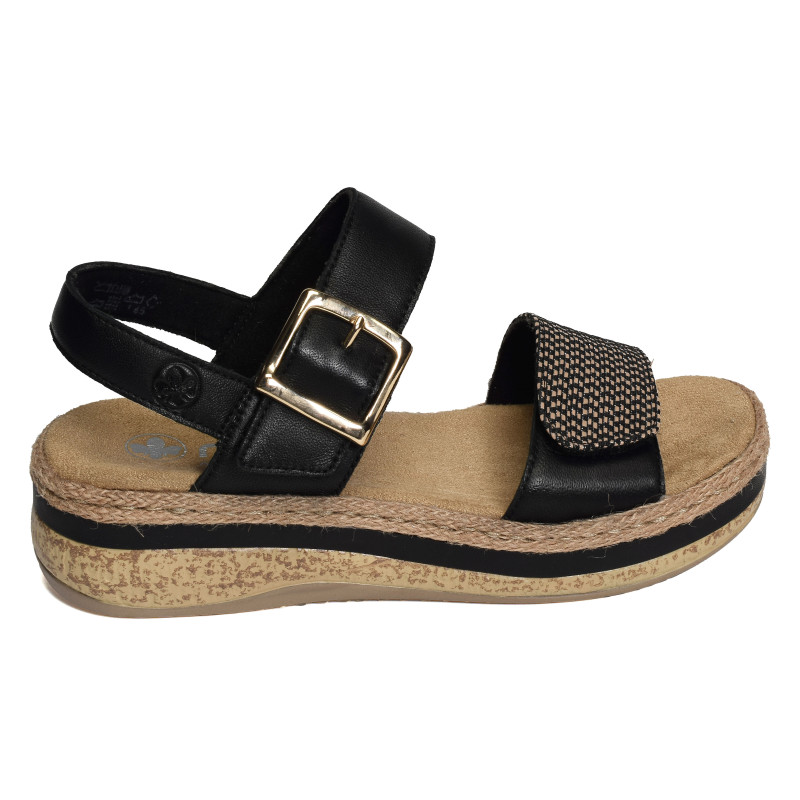 V0951 Noir, Sandales compensées Rieker