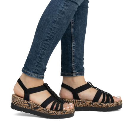 V3902 Noir, Sandales compensées Rieker