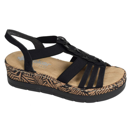 V3902 Noir, Sandales compensées Rieker