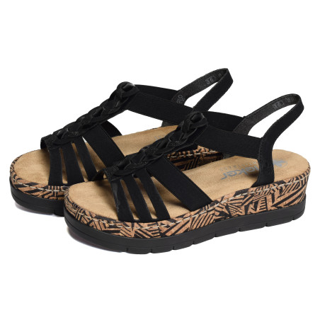 V3902 Noir, Sandales compensées Rieker