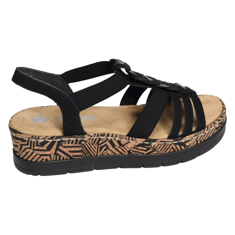 V3902 Noir, Sandales compensées Rieker