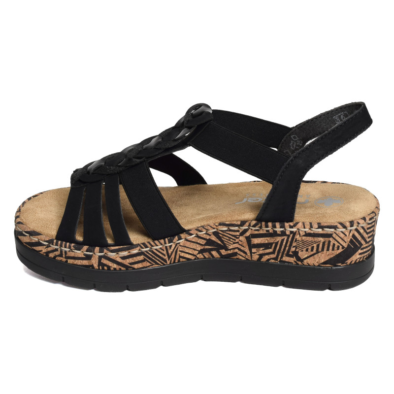V3902 Noir, Sandales compensées Rieker