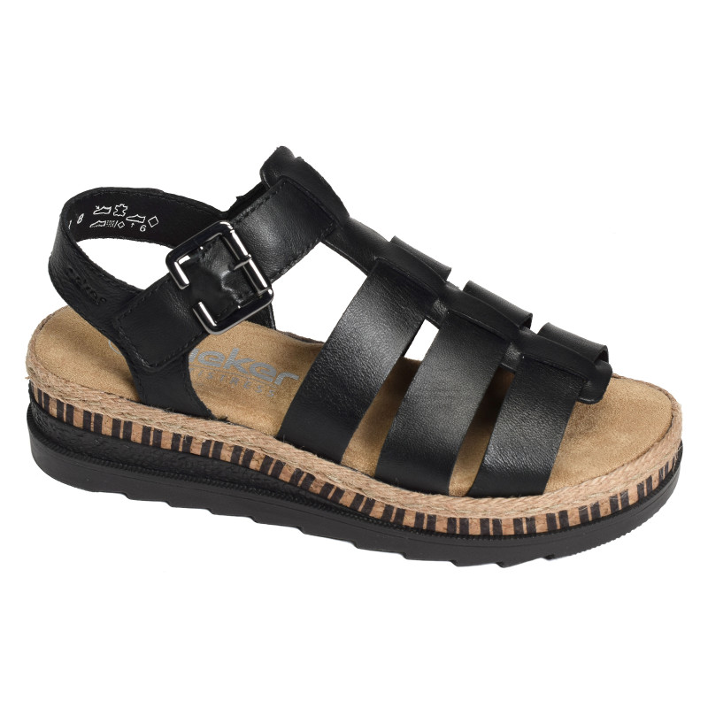 V7904 Noir, Sandales compensées Rieker