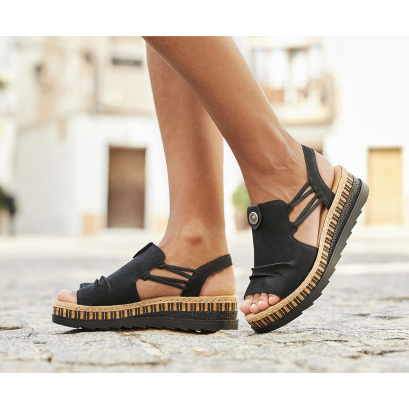 V7972 Noir, Sandales compensées Rieker