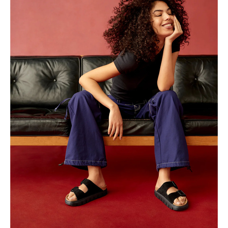 ARIZONA PLATFORM SUEDE Noir, Mules Birkenstock