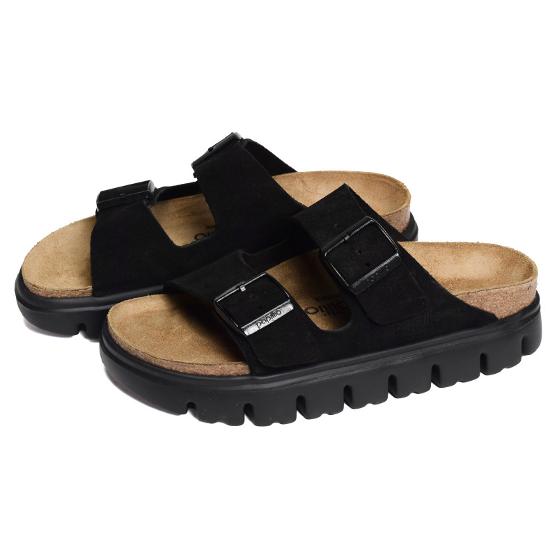 ARIZONA PLATFORM SUEDE Noir, Mules Birkenstock