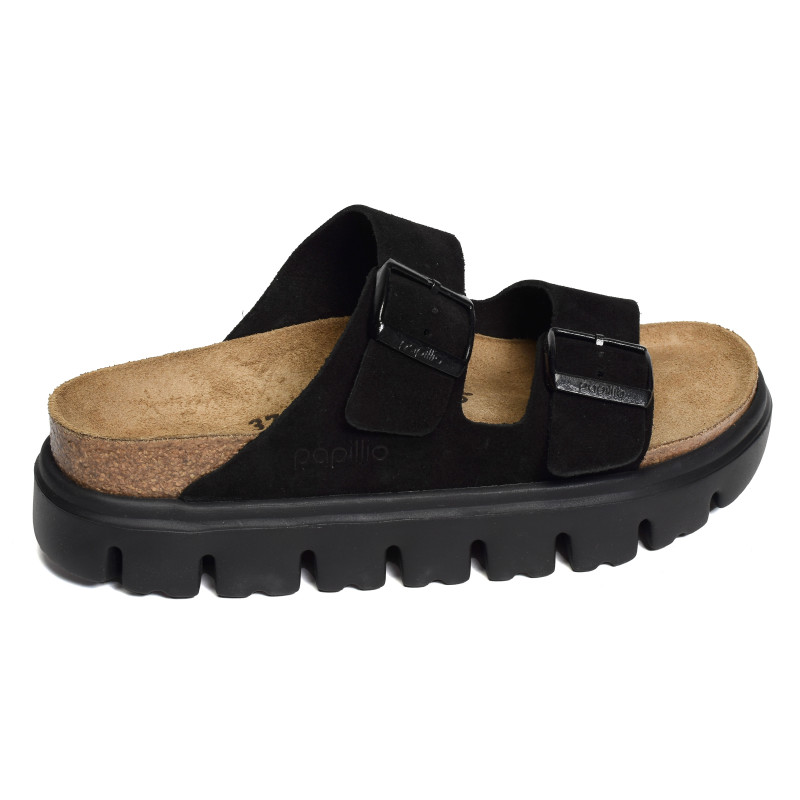 ARIZONA PLATFORM SUEDE Noir, Mules Birkenstock