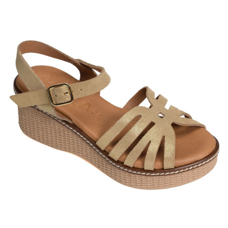 2662 Beige Or, Sandales compensées Kaola