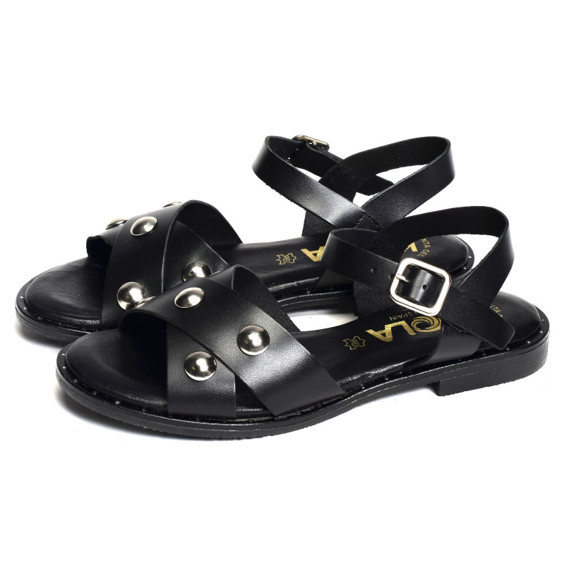 786 Noir, Sandales plates Kaola