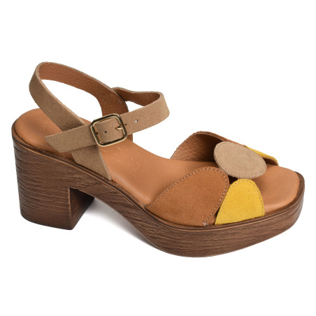 956 Camel Beige, Nu-Pieds à talon Kaola
