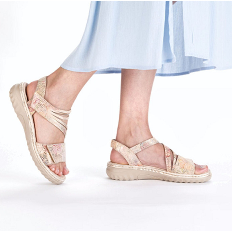 60464 Beige Multicolore, Sandales compensées Rieker