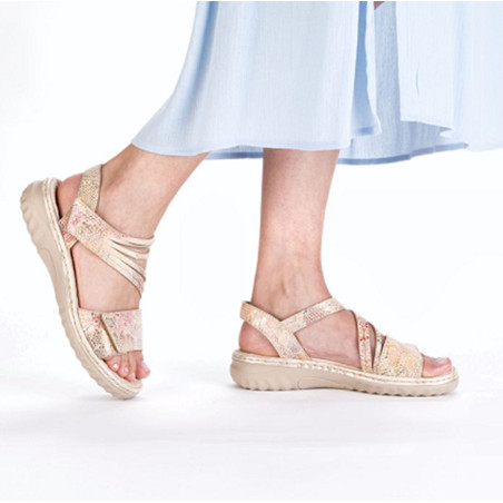 60464 Beige Multicolore, Sandales compensées Rieker