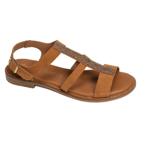 11657 Camel Cuivre, Sandales plates Carla Tortosa